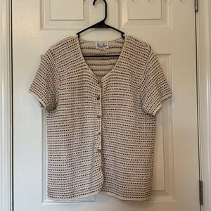 Roxy Women's Cream and Brown Striped Button-Up Sweater Size M